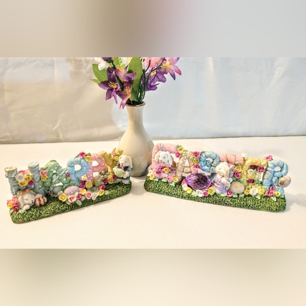 Vintage Easter Decor - Figurines say "HAPPY EASTER"